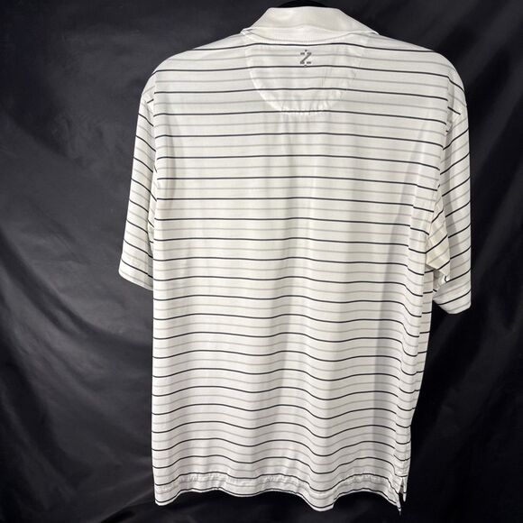 IZOD Shirt Mens Medium White Striped Golf Polo Outdoor Casual Collared Logo - Picture 4 of 5